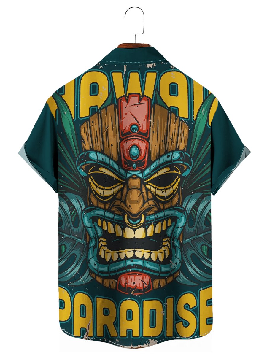 Tropical Tiki Print Short Sleeve Hawaiian Shirt