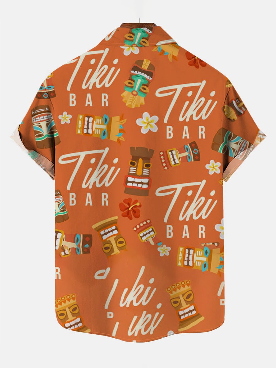 Men's Casual Hawaii Tiki Bar Print Short Sleeve Shirt Button Down Shirt